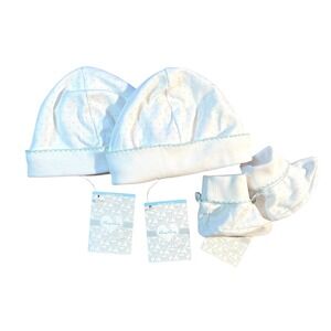 Kissy Kissy Baby White Blue Polka Dot Hat and Booties Set Newborn Infant